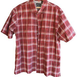 Van Heusen Traveler Short Sleeve Red Plaid Button-Down Shirt w/ Front Yoke Sz XL